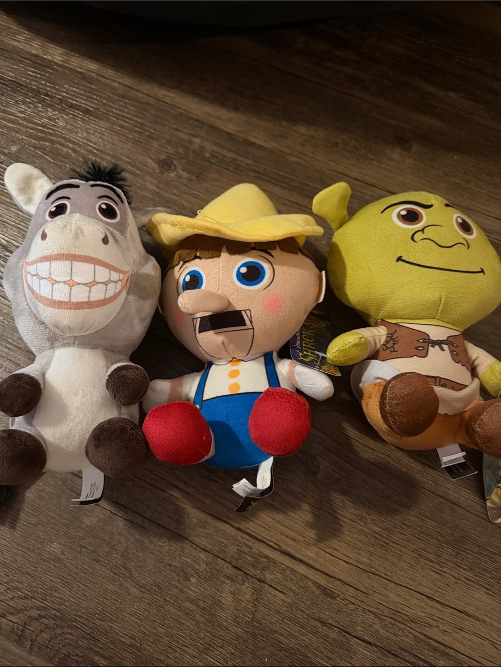Shrek ,pinoccho, and donkey Character Trio - Green, Yellow, Gray Plush Toy Set